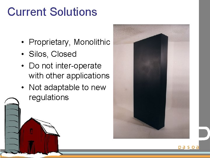 Current Solutions • Proprietary, Monolithic • Silos, Closed • Do not inter-operate with other