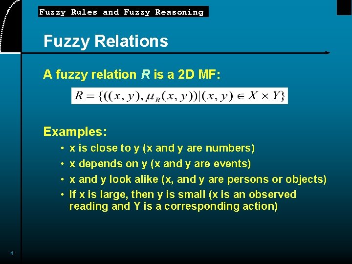 Fuzzy Rules and Fuzzy Reasoning Fuzzy Relations A fuzzy relation R is a 2