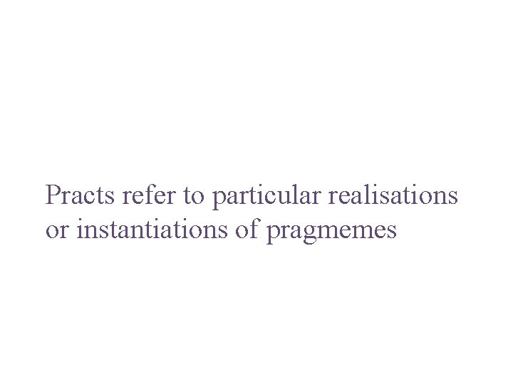 Practs refer to particular realisations or instantiations of pragmemes 