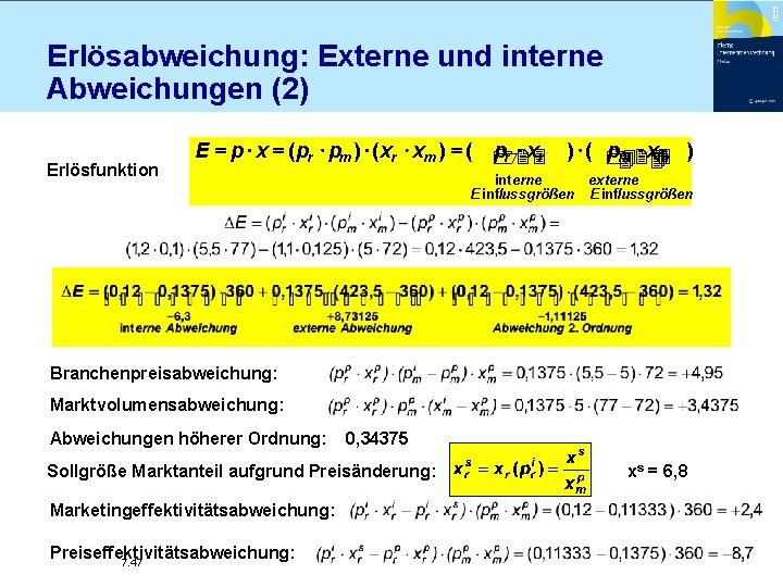 Erlösabweichung: Externe und interne Abweichungen (2) Erlösfunktion × x 3 r E = p