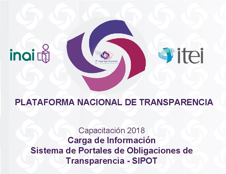 PLATAFORMA NACIONAL DE TRANSPARENCIA Capacitación 2018 Carga de Información Sistema de Portales de Obligaciones