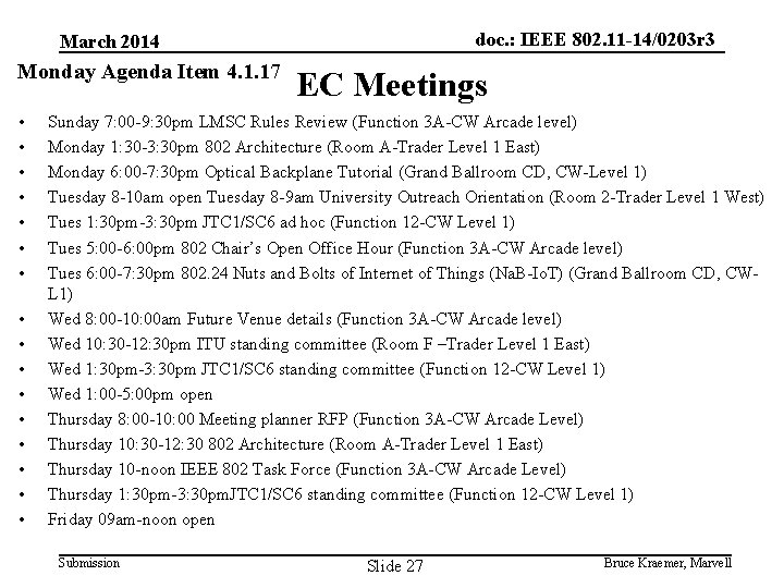 doc. : IEEE 802. 11 -14/0203 r 3 March 2014 Monday Agenda Item 4.