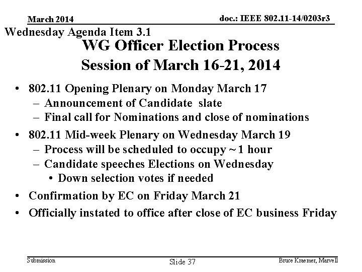 doc. : IEEE 802. 11 -14/0203 r 3 March 2014 Wednesday Agenda Item 3.