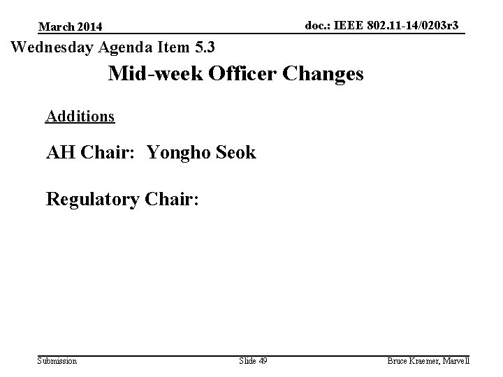 doc. : IEEE 802. 11 -14/0203 r 3 March 2014 Wednesday Agenda Item 5.