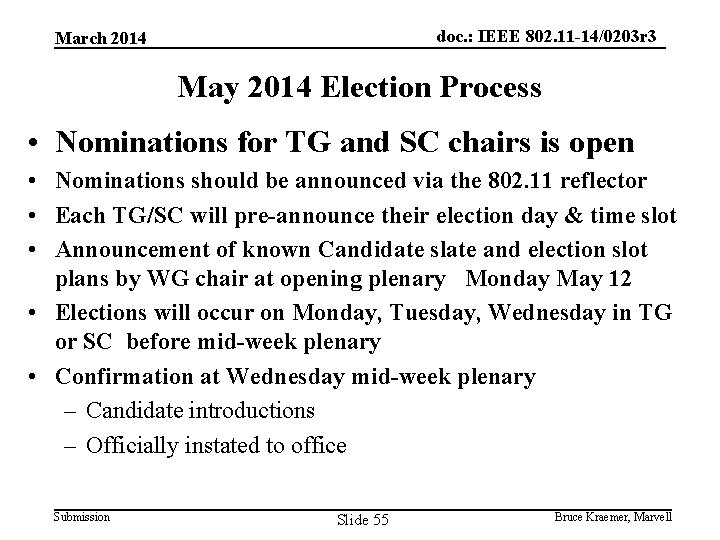 doc. : IEEE 802. 11 -14/0203 r 3 March 2014 May 2014 Election Process