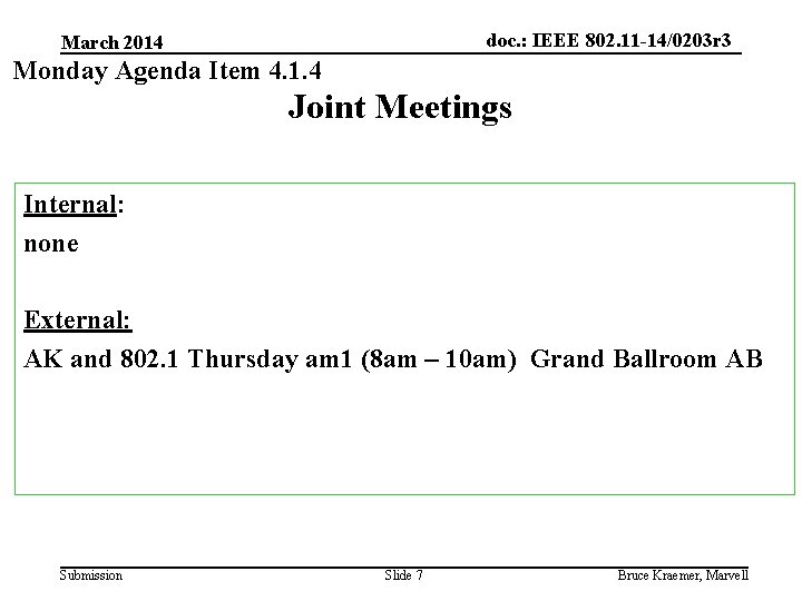 doc. : IEEE 802. 11 -14/0203 r 3 March 2014 Monday Agenda Item 4.