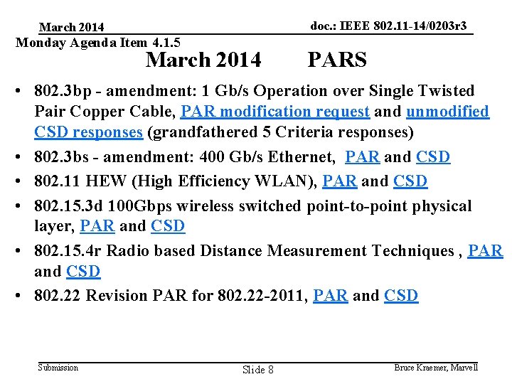 doc. : IEEE 802. 11 -14/0203 r 3 March 2014 Monday Agenda Item 4.