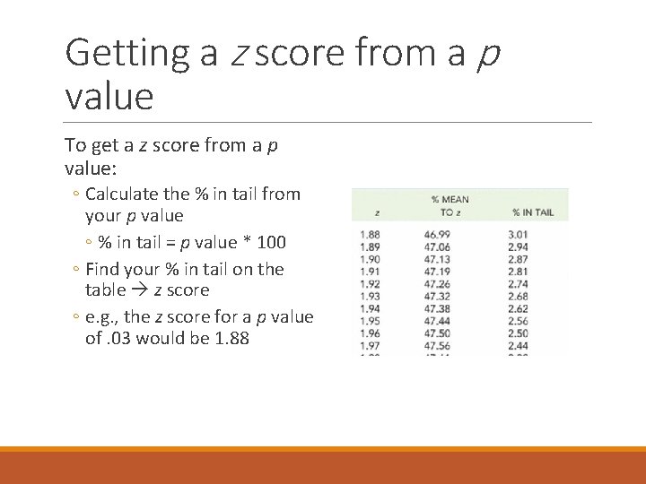 Getting a z score from a p value To get a z score from Getting a z score from a p value To get a z score from