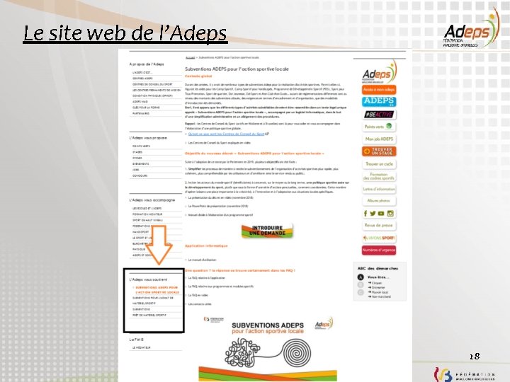 Le site web de l’Adeps 28 