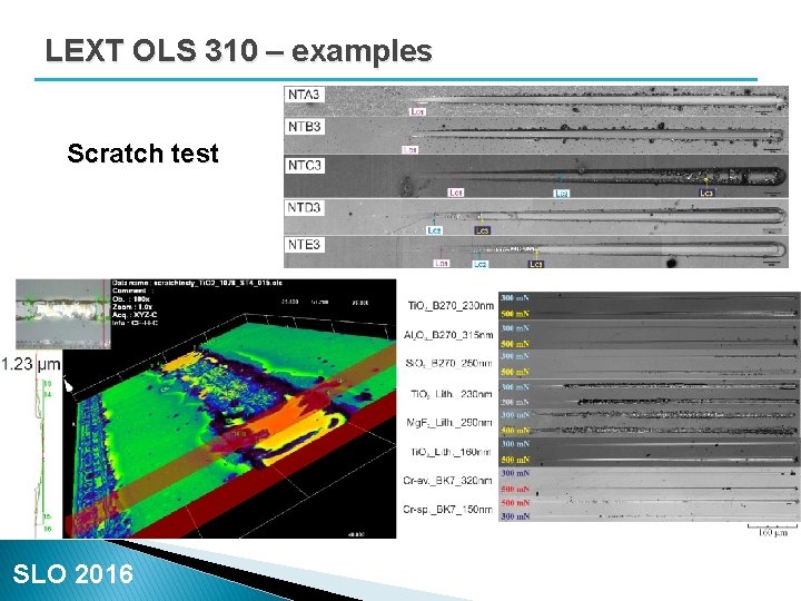 LEXT OLS 310 – examples Scratch test SLO 2016 