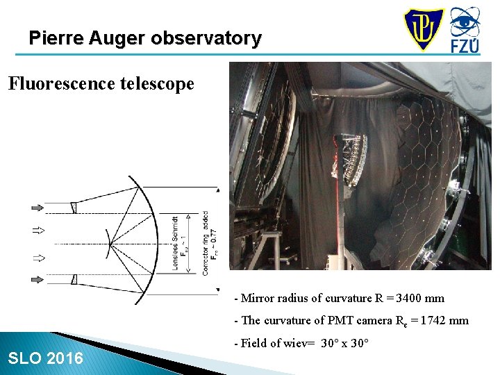 Pierre Auger observatory Fluorescence telescope - Mirror radius of curvature R = 3400 mm