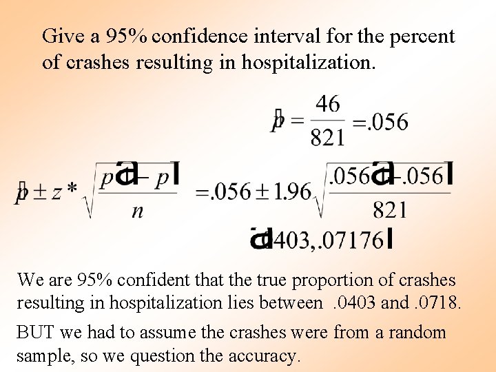 Give a 95% confidence interval for the percent of crashes resulting in hospitalization. We