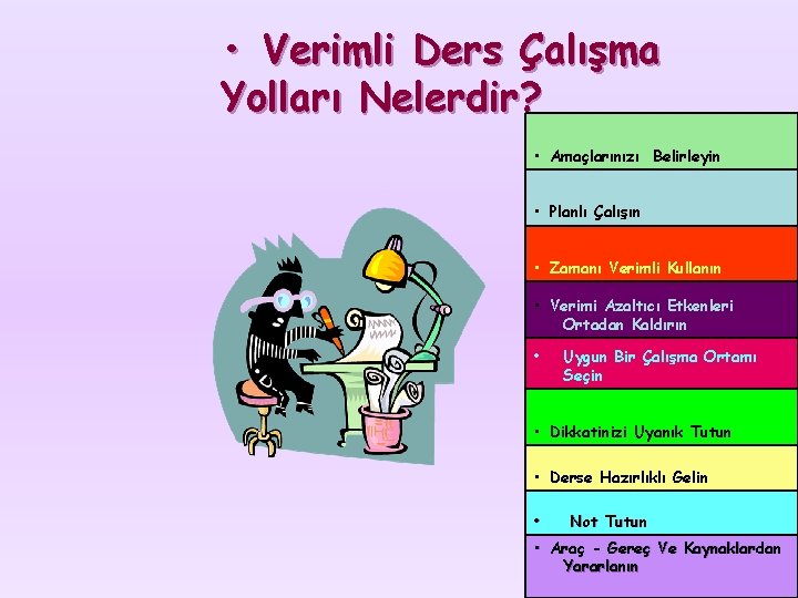  • Verimli Ders Çalışma Yolları Nelerdir? • Amaçlarınızı Belirleyin • Planlı Çalışın •