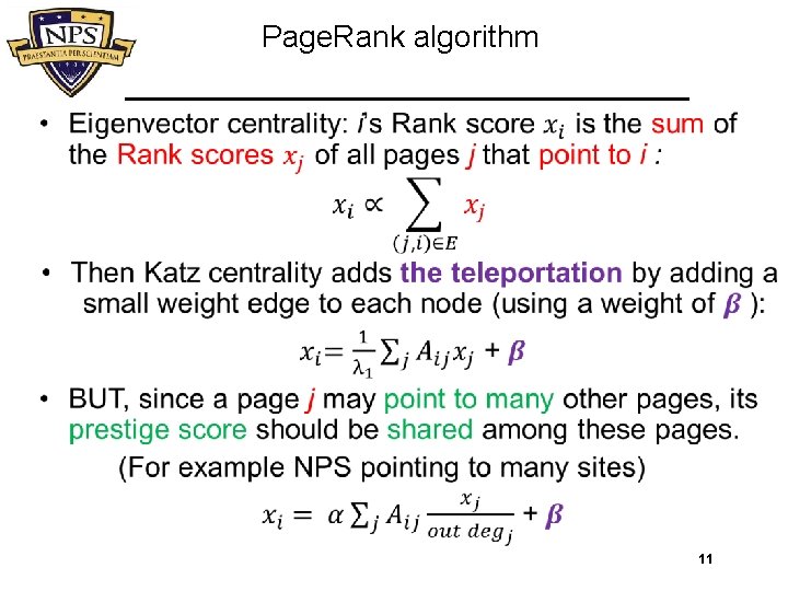 Page. Rank algorithm • 11 