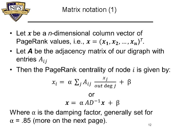 Matrix notation (1) • 12 