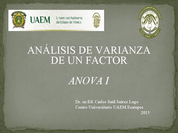 ANÁLISIS DE VARIANZA DE UN FACTOR ANOVA I Dr. en Ed. Carlos Saúl Juárez