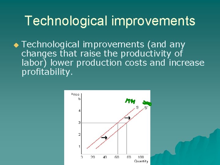 Technological improvements u Technological improvements (and any changes that raise the productivity of labor)