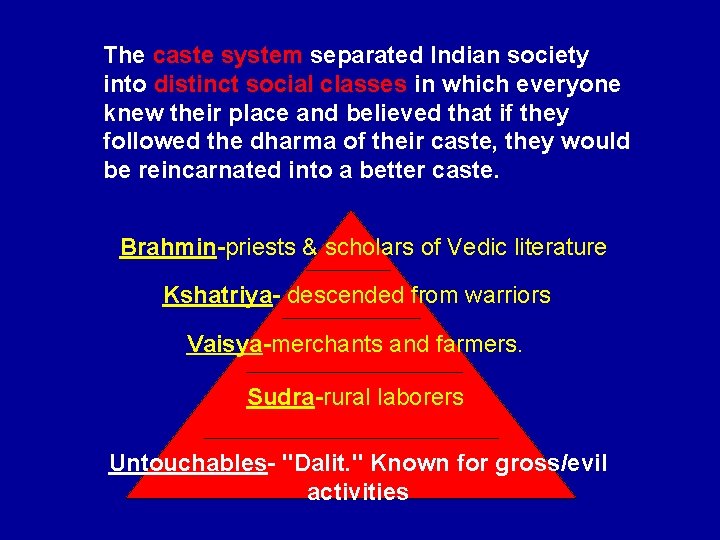 The caste system separated Indian society into distinct social classes in which everyone knew