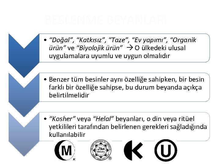 BESLENME BEYANLARI • “Doğal”, “Katkısız”, “Taze”, “Ev yapımı”, “Organik ürün” ve “Biyolojik ürün” O