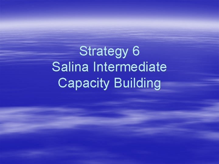 Strategy 6 Salina Intermediate Capacity Building 