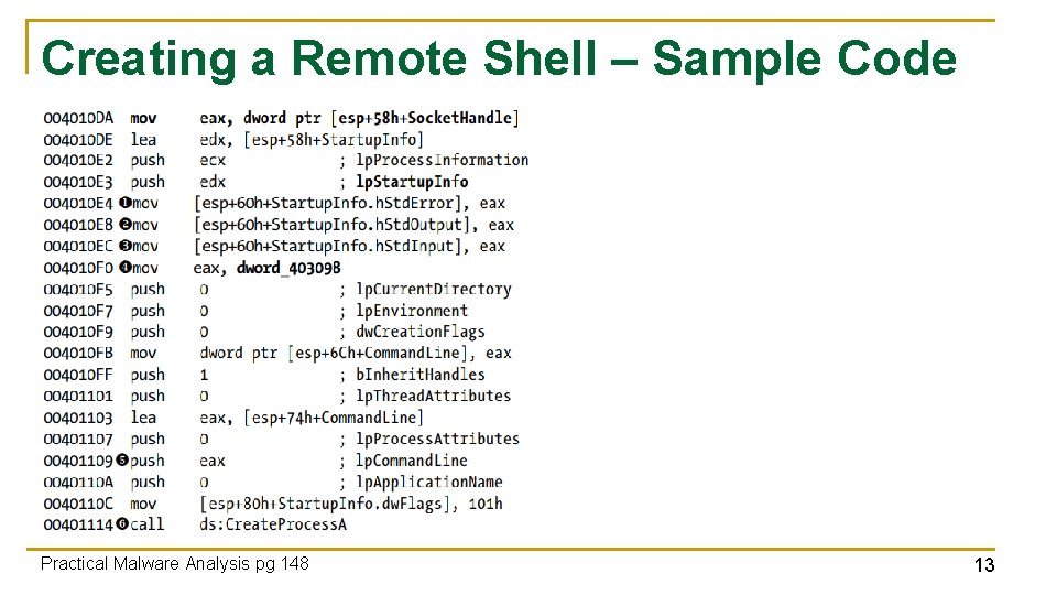 Creating a Remote Shell – Sample Code Practical Malware Analysis pg 148 13 