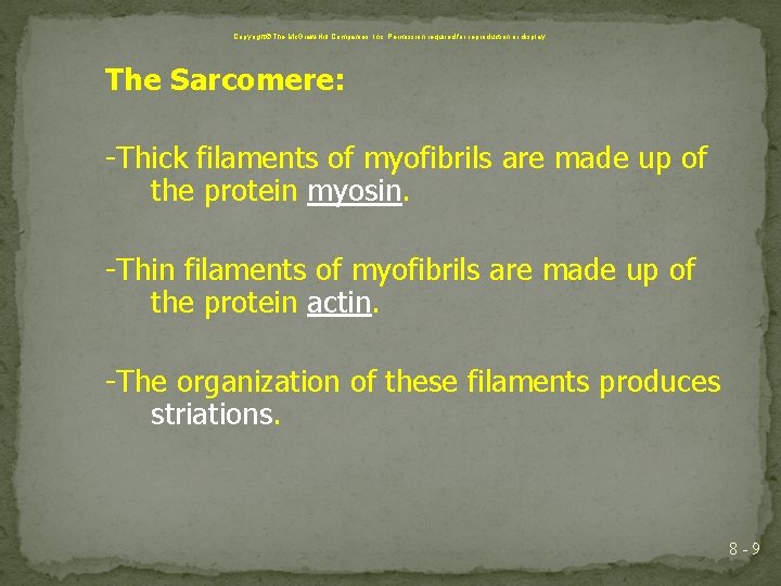Copyright The Mc. Graw-Hill Companies, Inc. Permission required for reproduction or display. The Sarcomere: