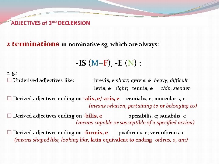 ADJECTIVES of 3 RD DECLENSION 2 terminations in nominative sg. which are always: -IS