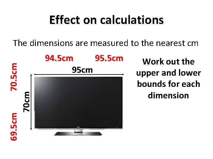 Effect on calculations 69. 5 cm 70 cm The dimensions are measured to the
