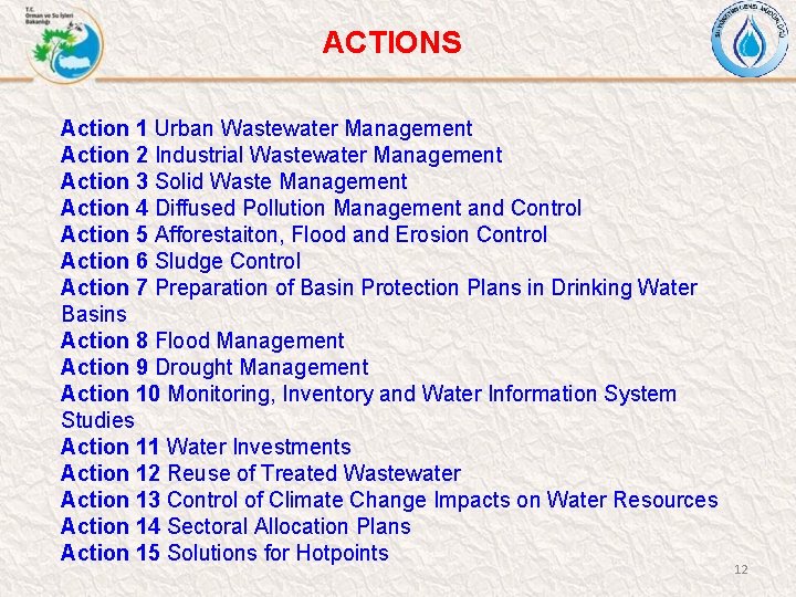 ACTIONS Action 1 Urban Wastewater Management Action 2 Industrial Wastewater Management Action 3 Solid