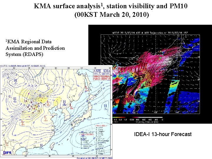 KMA surface analysis 1, station visibility and PM 10 (00 KST March 20, 2010)