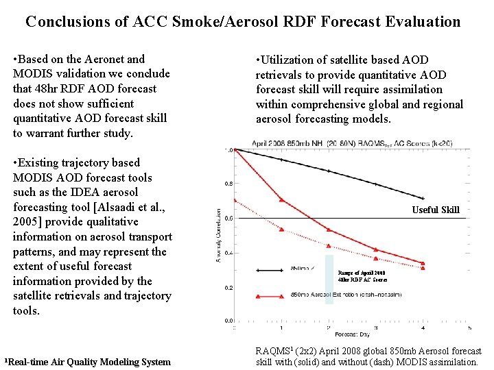 Conclusions of ACC Smoke/Aerosol RDF Forecast Evaluation • Based on the Aeronet and MODIS