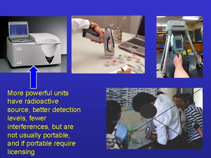 More powerful units have radioactive source, better detection levels, fewer interferences, but are not