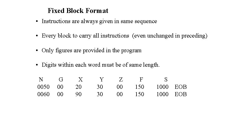 Fixed Block Format • Instructions are always given in same sequence • Every block Fixed Block Format • Instructions are always given in same sequence • Every block