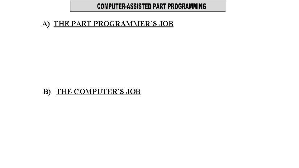 A) THE PART PROGRAMMER’S JOB B) THE COMPUTER’S JOB 