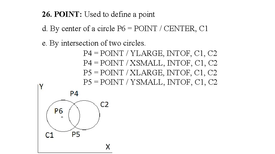 26. POINT: Used to define a point d. By center of a circle P