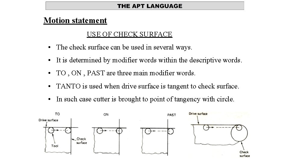 Motion statement USE OF CHECK SURFACE • The check surface can be used in