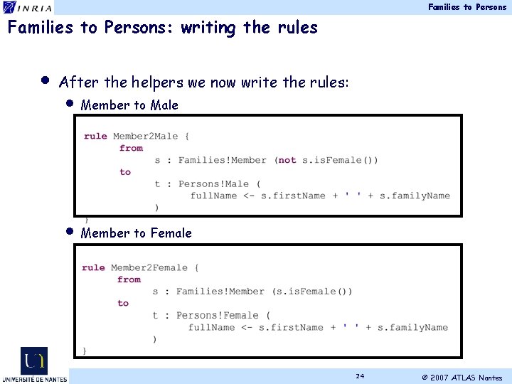 Families to Persons: writing the rules • After the helpers we now write the