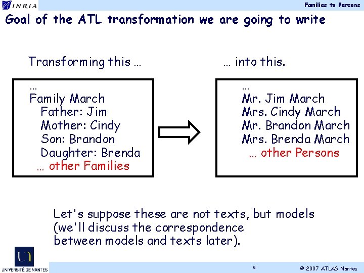 Families to Persons Goal of the ATL transformation we are going to write Transforming