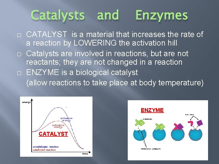Catalysts and � � � Enzymes CATALYST is a material that increases the rate
