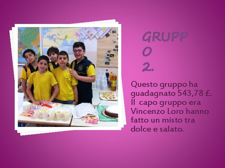 GRUPP O 2. Questo gruppo ha guadagnato 543, 78 £. Il capo gruppo era