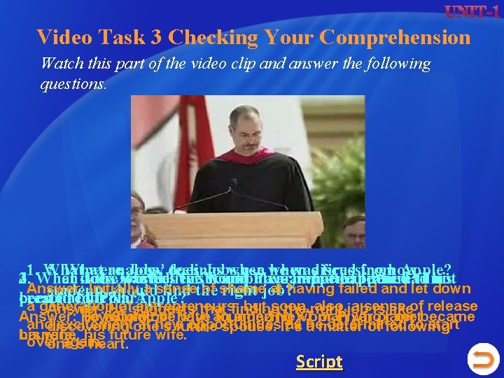 Video Task 3 Checking Your Comprehension Watch this part of the video clip and Video Task 3 Checking Your Comprehension Watch this part of the video clip and