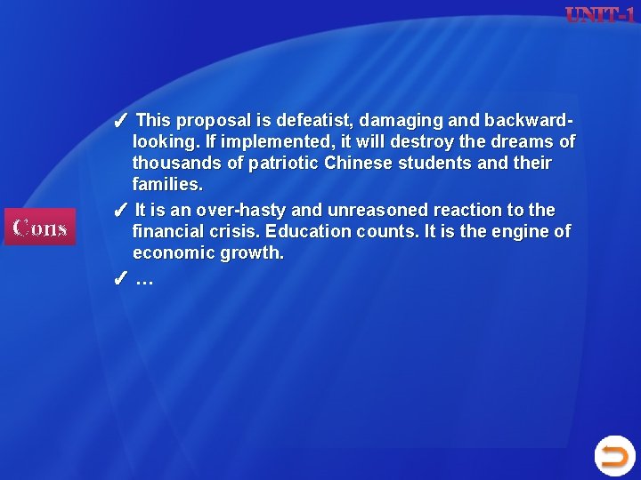 Cons ✓ This proposal is defeatist, damaging and backwardlooking. If implemented, it will destroy Cons ✓ This proposal is defeatist, damaging and backwardlooking. If implemented, it will destroy