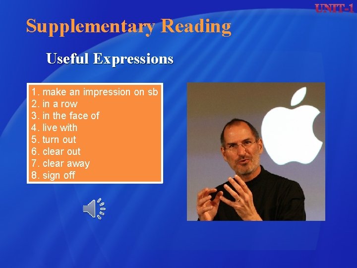 Supplementary Reading Useful Expressions 1. make an impression on sb 2. in a row Supplementary Reading Useful Expressions 1. make an impression on sb 2. in a row