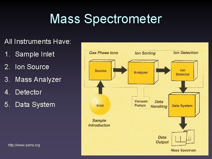 Mass Spectrometer All Instruments Have: 1. Sample Inlet 2. Ion Source 3. Mass Analyzer