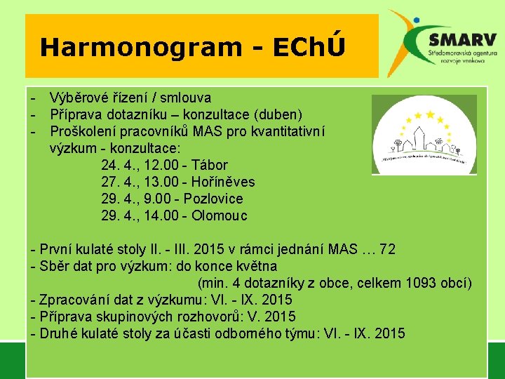 Harmonogram - EChÚ - Výběrové řízení / smlouva - Příprava dotazníku – konzultace (duben)