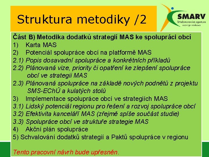 Struktura metodiky /2 Část B) Metodika dodatků strategií MAS ke spolupráci obcí 1) Karta