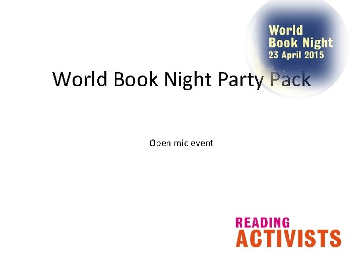 World Book Night Party Pack Open mic event 