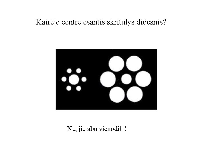 Kairėje centre esantis skritulys didesnis? Ne, jie abu vienodi!!! 