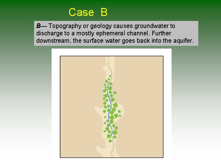 Case B B— Topography or geology causes groundwater to discharge to a mostly ephemeral Case B B— Topography or geology causes groundwater to discharge to a mostly ephemeral
