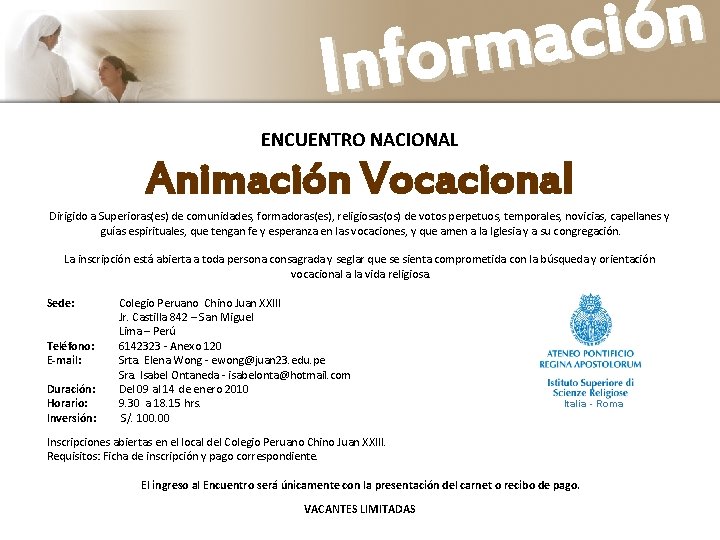 n ó i c a m r o f In ENCUENTRO NACIONAL Animación Vocacional